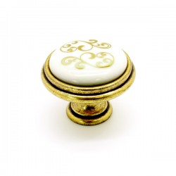 Ручка-кнопка с фарфоровой вставкой P77.01.P1.A8G, золотистая бронза / молочный фарфор, Giusti