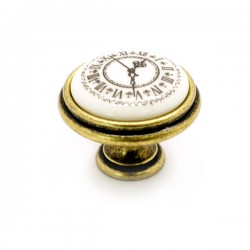 Ручка-кнопка с фарфоровой вставкой "часы"  P77.01.Q2.D1G, бронза / молочный фарфор, Giusti