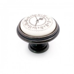 Ручка-кнопка с фарфоровой вставкой "часы"  P77.01.Q2.B1G, бронза Кантри / молочный фарфор, Giusti
